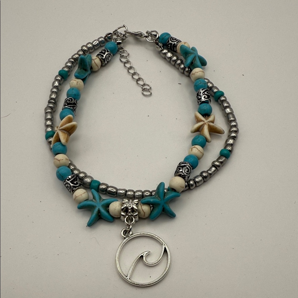 Turquoise and Silver Starfish ankle bracelet